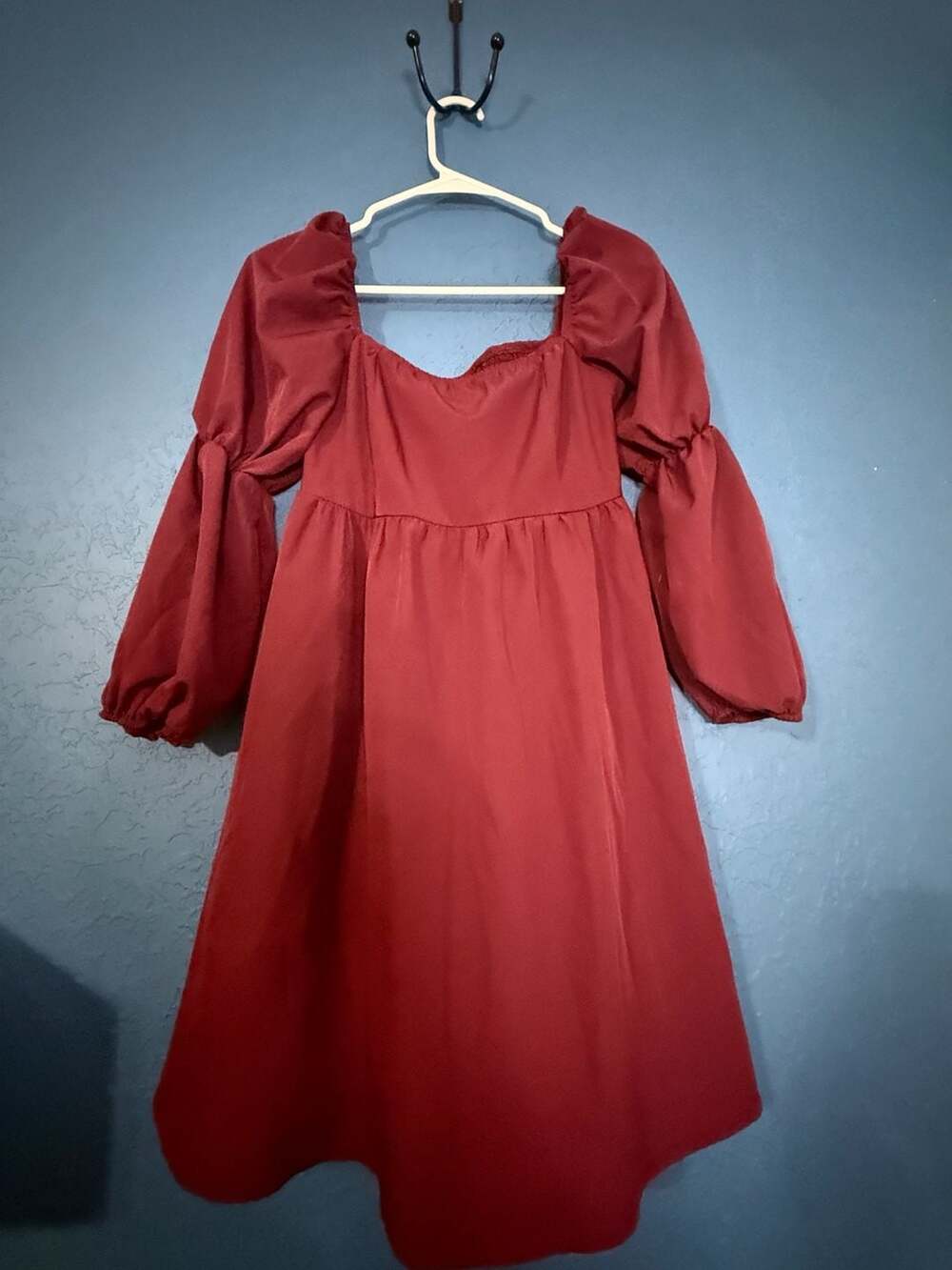 Exlura Womens Square Neck Long Puff Sleeve A-Line Casual Dress DR137